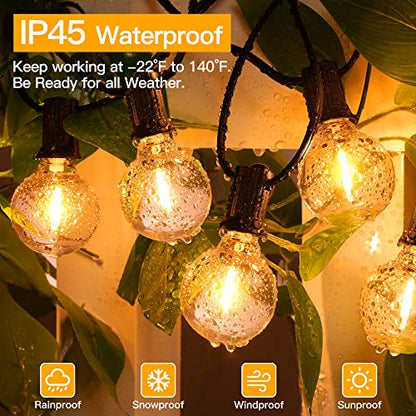 Ollny Outdoor String Lights, 50FT LED Patio Lights Waterproof Plug in - color: Black Wire, size: 50FT-Warm White