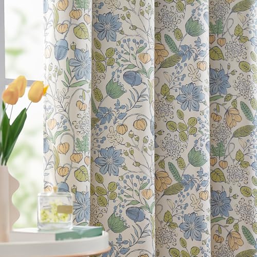 jinchan Floral Blackout Curtains Blue Farmhouse 63 Inch 2 Panels - color: Floral Blue on Cream, size: 52"W x 63"L (Pack of 2)