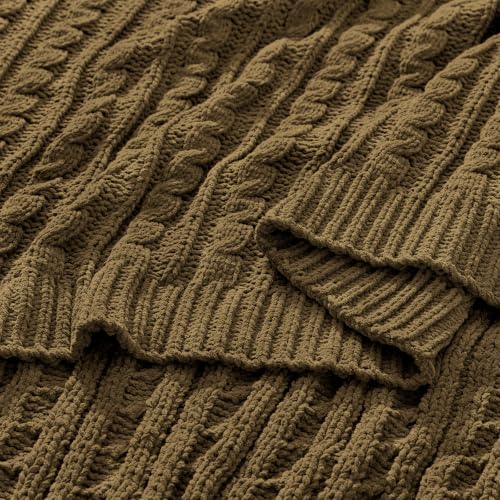 Sea Blue Cable Knit Throw Blanket,Extra Thick Cozy Sofa Blanket 50x60 - color: Dark Khaki, size: 50"x60"