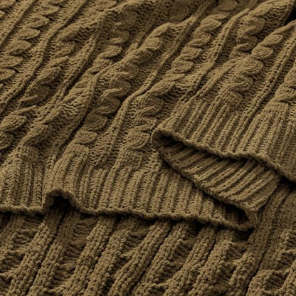 Sea Blue Cable Knit Throw Blanket,Extra Thick Cozy Sofa Blanket 50x60 - color: Dark Khaki, size: 50"x60"