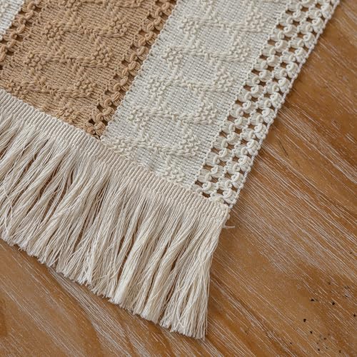 Keketoarrange Boho Macrame Table Runner 12x90 Inch - color: Beige Brown, size: 90"L