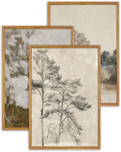 UPWOIGH Neutral Tree Framed Wall Art Set of 3, 16 x 24 Inch - color: Grey, size: 24"L x 16"W
