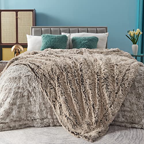 GONAAP Fuzzy Faux Fur Throw Blanket for Couch, Frosty Brown, 50"x60" - color: Frosty Brown, size: Throw(50"x60")