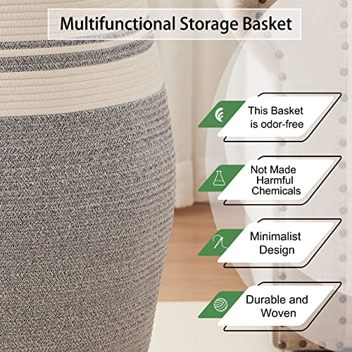 OIAHOMY 105L Laundry Hamper Cotton Rope Large Clothes Hamper White & Grey - color: White & light grey
