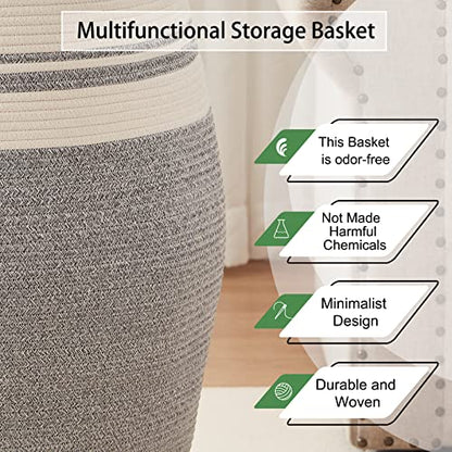 OIAHOMY 105L Laundry Hamper Cotton Rope Large Clothes Hamper White & Grey - color: White & light grey