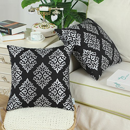CaliTime Decorative Couch Throw Pillow Covers 18 X 18 Inches Black - color: Diamond Dark Ground - Black