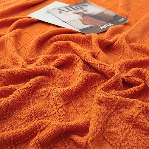 Acrylic Knitted Throw Blanket, 50 x 60 Inches, Orange - color: Orange