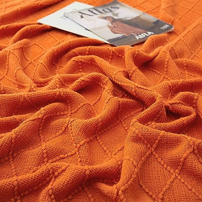 Acrylic Knitted Throw Blanket, 50 x 60 Inches, Orange - color: Orange