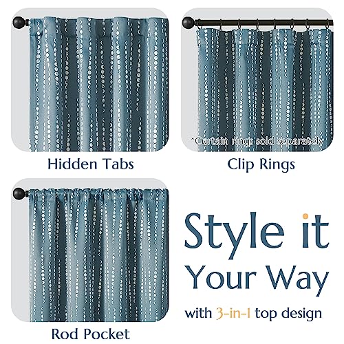 jinchan Boho Blackout Curtains 63 Inch Length Moon Phase Printed Drapes - color: Luna | Blue, size: 52"W x 63"L (Pack of 2)