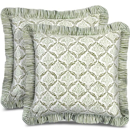 CPC Fern Regal Block Print Ruffle Pillow Cover 18x18 Inch, Pack of 2 - color: Fern Regal, size: 18" x 18" (Pack of 2)
