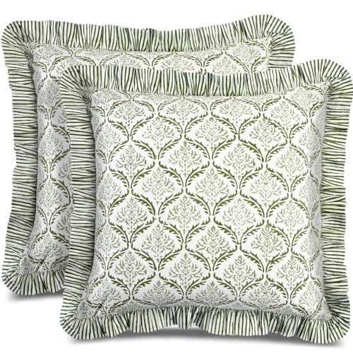 CPC Fern Regal Block Print Ruffle Pillow Cover 18x18 Inch, Pack of 2 - color: Fern Regal, size: 18" x 18" (Pack of 2)