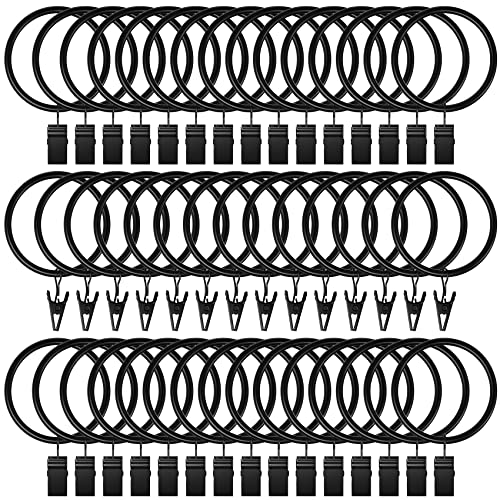 Lansian 72 Pack Curtain Rings with Clips Hooks 1.5 in Diameter Rustproof - color: Black, size: 1.5"Inner Dia, 72Pack