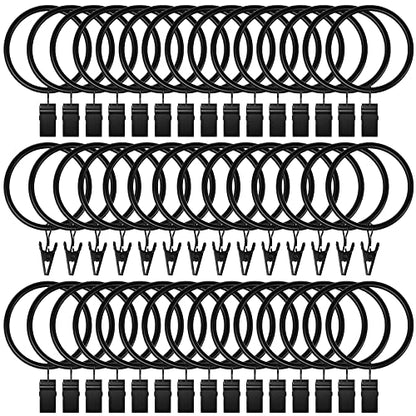Lansian 72 Pack Curtain Rings with Clips Hooks 1.5 in Diameter Rustproof - color: Black, size: 1.5"Inner Dia, 72Pack