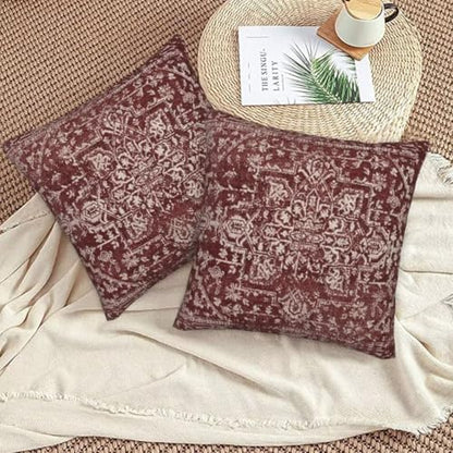 Burgundy Carpet Pattern Boho Pillow Covers 16 x 16 Inch Set of 2 - color: Burgundy Boho, size: 16" x 16" (Pack of 2)