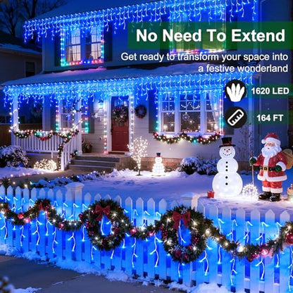 1620 LED 164FT Christmas Lights,360 Drops Icicle Lights with 12 Modes - color: Blue, size: 1620LED 164 FT with 360 Drops