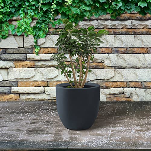 Kante Accent Round Curved Charcoal Concrete Planter 13.3" Dia, Outdoor - color: Charcoal, size: 13.4"d