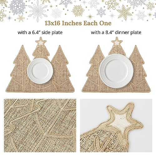 Feuille Burlap Farmhouse Winter Placemats Set of 4 Christmas Tree Holiday Placemats for Table Decorations - style: Christmas Tree