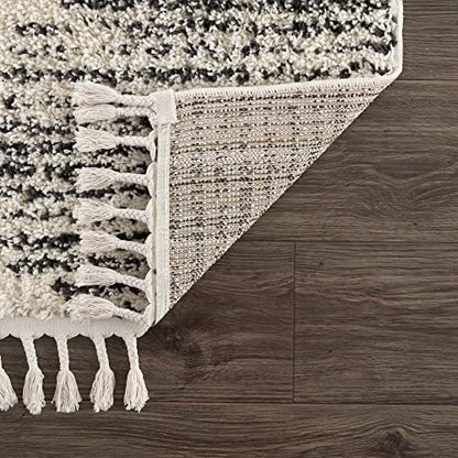 Hauteloom Berber Shag Collection - Howth Farmhouse Entryway, Bedroom, Kitchen Shaggy Runner Rug with Tassel - Fluffy Plush High Pile Carpet - Southwestern Tribal Style - Beige, Black - 2'7" x 7'3" - color: Beige, Black, White / Howth, size: 2'7" x 7'3" (R