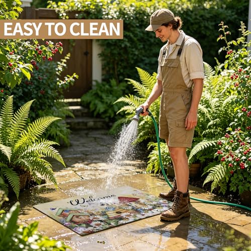 Welcome Mat 17x29 Non Slip Rubber Back Door Mat Outside Entrance - color: Bees