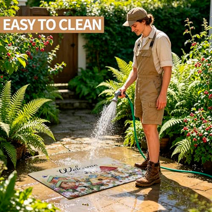 Welcome Mat 17x29 Non Slip Rubber Back Door Mat Outside Entrance - color: Bees