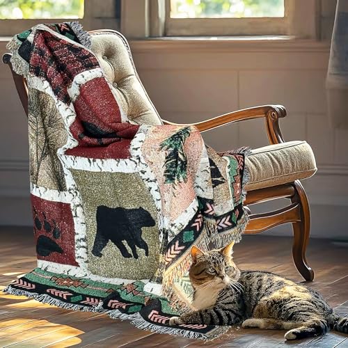 EZ. enjoy Geometric Woodland Moose Bear Tapestry Throw Blanket - color: Wildlife01