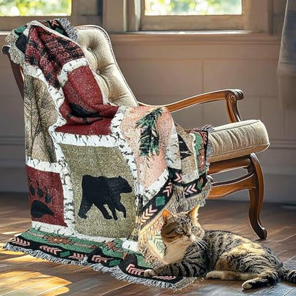 EZ. enjoy Geometric Woodland Moose Bear Tapestry Throw Blanket - color: Wildlife01