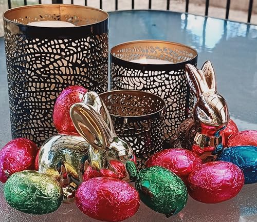 Lazy Gifts Set of 3 Black and Gold Metal Candle Holders – Decorative Tabletop Candle Holder Set for Pillar, Votive & Tealight Candles, Modern Home Décor Accent
