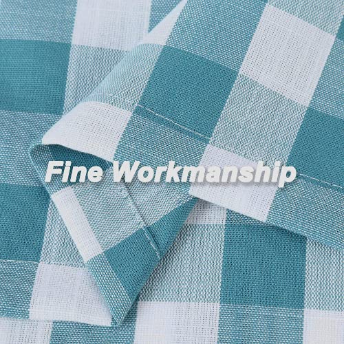 Amzdecor Teal White Buffalo Plaid Valance Semi Sheer Cafe Curtain 55"x15" - color: Teal/White