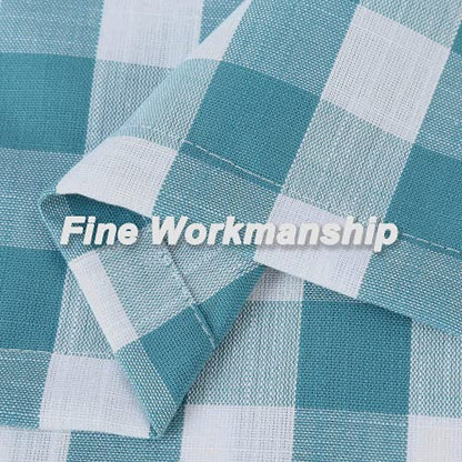 Amzdecor Teal White Buffalo Plaid Valance Semi Sheer Cafe Curtain 55"x15" - color: Teal/White
