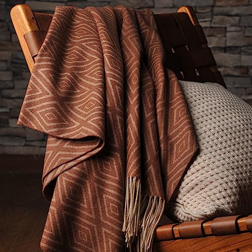 CUDDLE DREAMS Premium Cashmere Throw Blanket with Fringe (Diamond Ochre) - color: Diamond Ochre