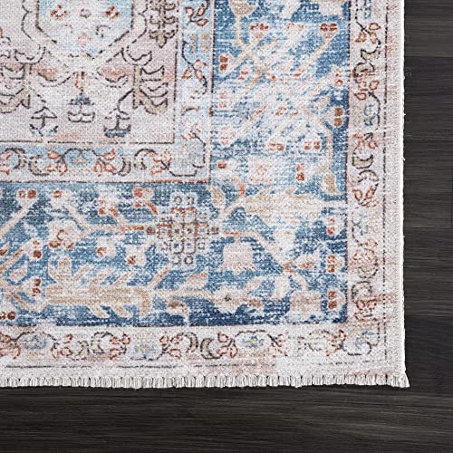 Bloom Rugs Caria Washable Non-Slip 6x9 Rug - Beige/Ocean Blue Traditional Area Rug for Living Room, Bedroom, Dining Room, and Kitchen - Exact Size: 6' x 9' - color: Beige / Ocean Blue, size: 6' x 9' (Rectangular)