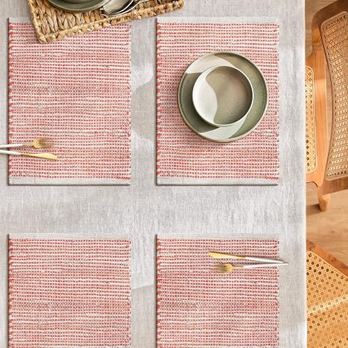 Cotton/Jute Placemats Set of 4-13x19 Inch - Natural - Orange - color: Natural - Orange