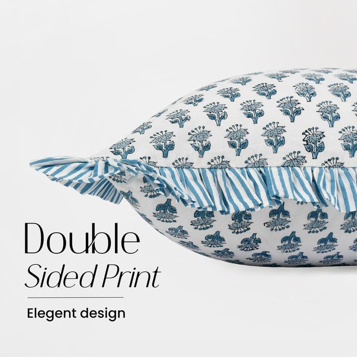 CPC Apatite Blue Block Print Ruffle Sham Pillow Cover 12x20 Inch, Pack of 1 - color: Apatite Blue, size: 20" x 12" (Pack of 1)