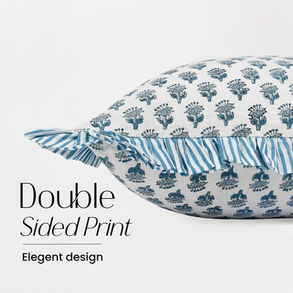 CPC Apatite Blue Block Print Ruffle Sham Pillow Cover 12x20 Inch, Pack of 1 - color: Apatite Blue, size: 20" x 12" (Pack of 1)