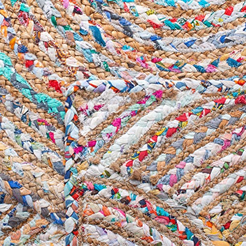 SAFAVIEH Cape Cod Collection Accent Rug - 2' x 3', Beige & Multi, Handmade Boho Braided Circles Jute & Cotton, Ideal for High Traffic Areas in Entryway, Living Room, Bedroom (CAP203B) - color: Beige/Multi, size: 2' x 3' (Rectangular)