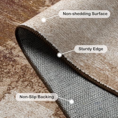 Kelarea Washable Runner Rug 2x6, Non-Slip Low Pile Abstract Brown - color: Brown, size: 2' x 6' (Rectangular)