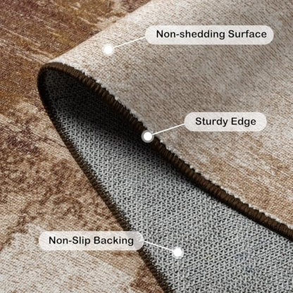 Kelarea Washable Runner Rug 2x6, Non-Slip Low Pile Abstract Brown - color: Brown, size: 2' x 6' (Rectangular)