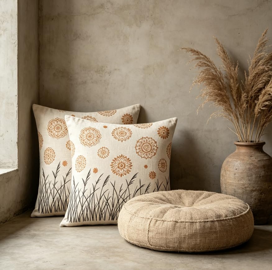 Boho Floral Reed Throw Pillow Covers Set of 2, 18x18 Inch - color: A20018, size: 18" x 18" (Pack of 2)