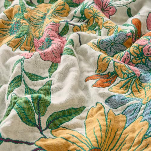 Boho Throw Blanket, 100% Soft Cotton Floral Quilt, Queen 80"x 90" - color: Plain Bird, size: Queen 80"x90"