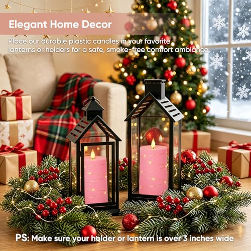 Raycare Pink Battery Operated Flameless LED Pillar Candle with Remote Timer - color: 2pc-pink