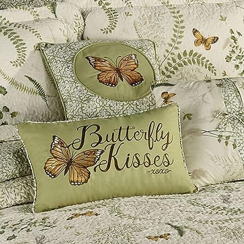 Butterfly Eden Embroidered Butterfly Kisses Pillow, Moss Green, 14"x20" - size: Pillow 14 x 20 Inches