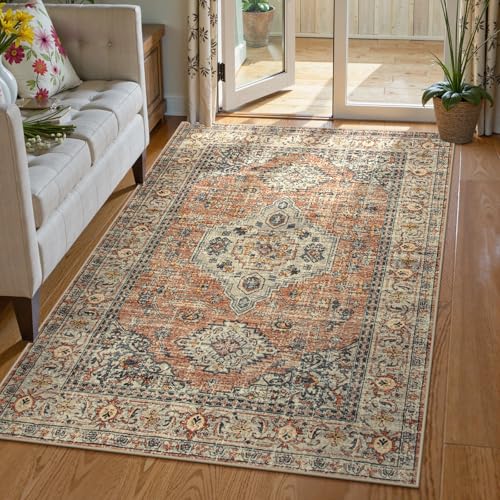 Lahome Oriental Washable Rug, 3x5 Rugs for Bedroom Living Room Entryway - color: Terracotta, size: 3' x 5' (Rectangular)