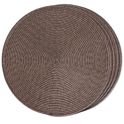 FunWheat Round Braided Placemats Set of 4 Table Mats for Dining Tables Woven Washable Non-Slip Place mats 15inch (Brown, 4pcs) - color: Brown, size: Set of 4