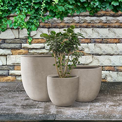 Kante Set of 3 Weathered Concrete Curved Planters 20" 16.5" 13.3" Dia - color: Weathered Concrete, size: 20.1"d + 16.5"d + 13.4"d