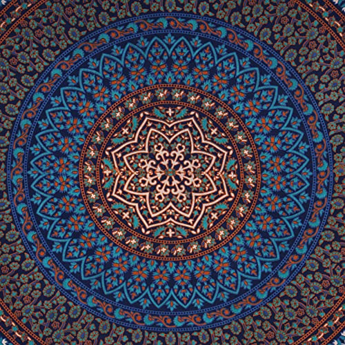 Bless International Indian-hippie-gypsy Bohemian-psychedelic Cotton-mandala Wall-hanging-tapestry-multi-color Large-mandala Hippie-tapestry (Blue Gold, King (88x104Inches)(225x265Cms)) - color: Blue Gold, size: 104"L x 88"W