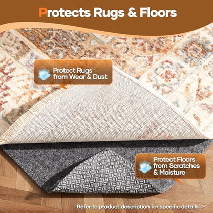 Veken 2 x 6 Ft Non Slip Cushioned Rug Pad Gripper, Felt and Silicone Backing, 1/4 inch Thick Runner Carpet Liner Protector Mat for Area Rugs and Hardwood Floors, Light Gray