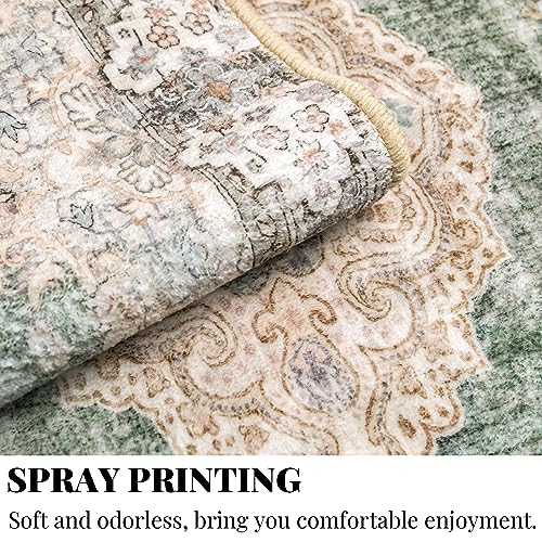MUJOO 5'x7' Area Rugs Green Washable Boho Rug Non Slip Low-Pile Floral - color: Green, size: 5' x 7' (Rectangular)