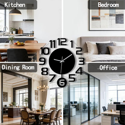 3D Numbers Modern Wall Clock with Pendulum, Silent Non-Ticking Battery Operated Decorative Wall Clock for Living Room Bedroom Kitchen Office