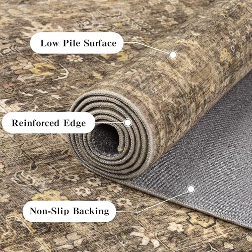 8x10 Washable Living Room Area Rug Non-Slip Retro Brown Large Carpet - color: Accent | Brown, size: 8' x 10' (Rectangular)