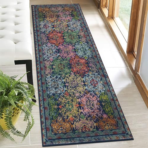 Vaukki Hallway Runner 2x6 ft, Blue-Multi Vintage Shaggy Soft Kitchen Rug - color: Blue-multicolor, size: 2' x 6'(Runner)